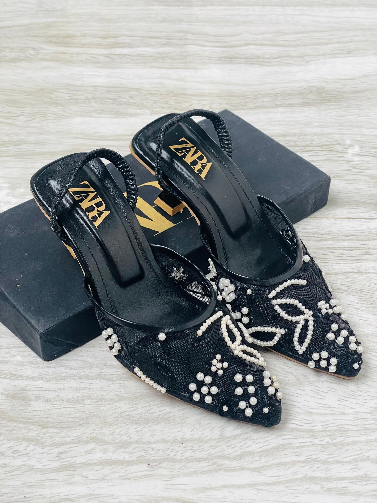 ZARA EMBROIDERED NET PUMPS