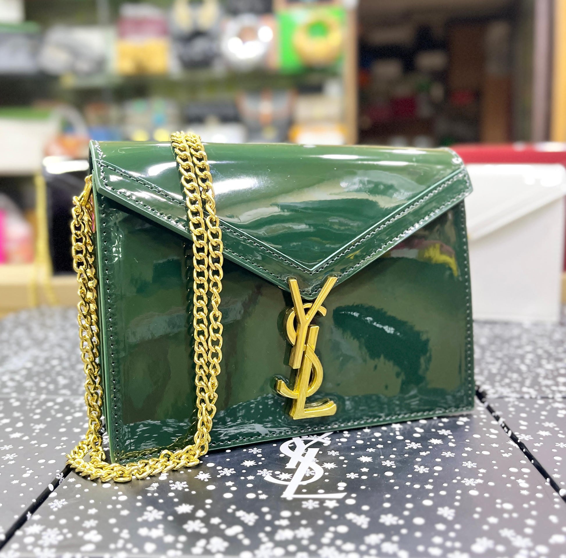 YSL Saint Laurent Cassandra Patent Leather Wallet on a Chain