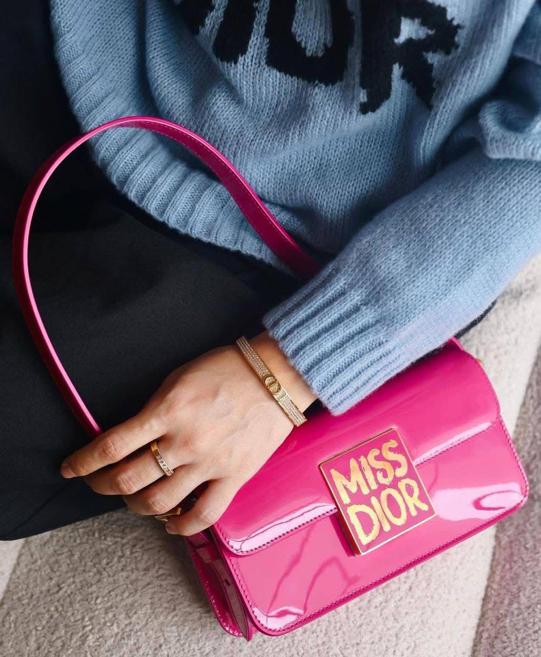 Miss Dior Patent Leather Calfskin Handbag Shoulder Bag with Golden Hardware