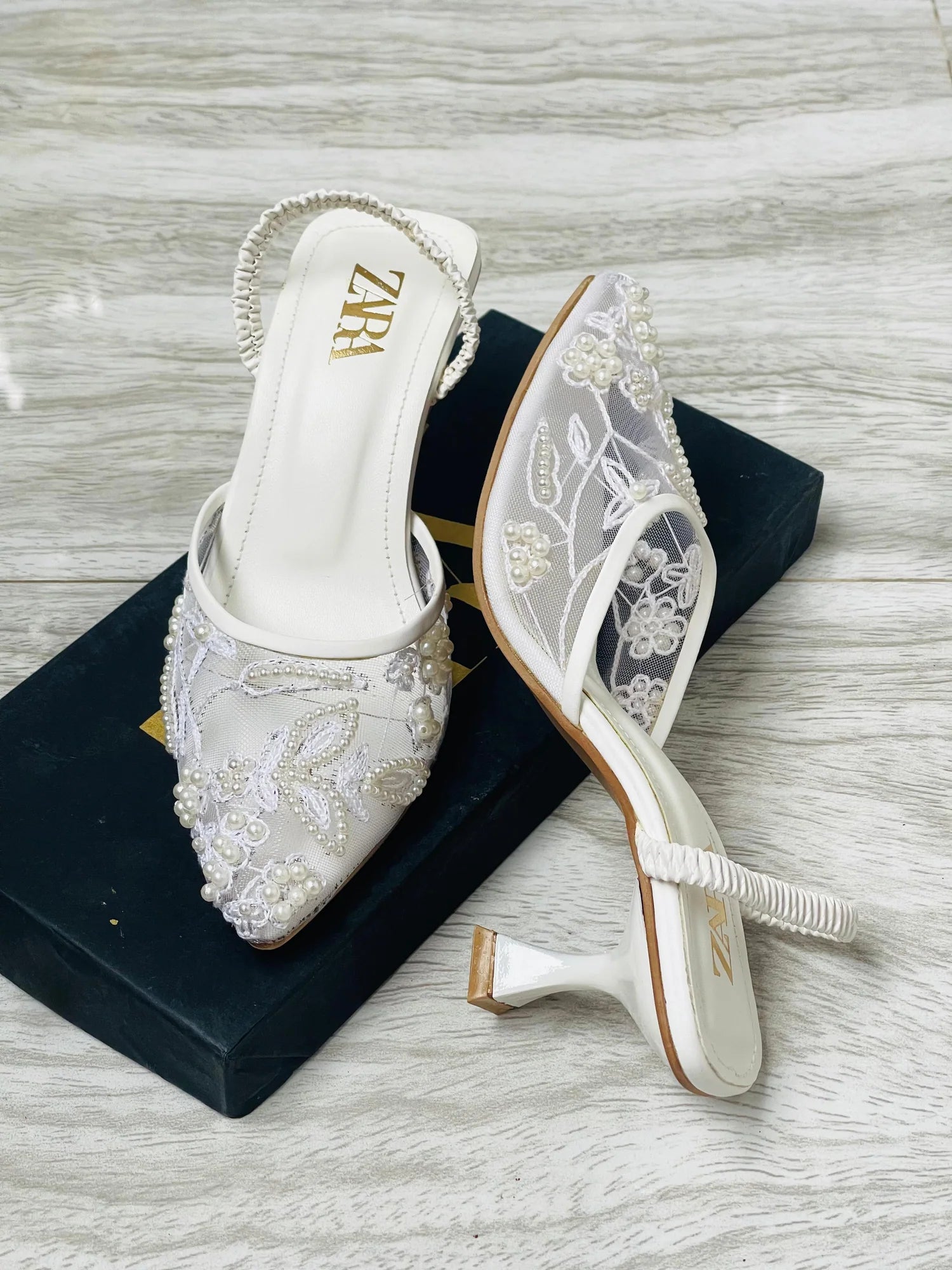 ZARA EMBROIDERED NET PUMPS