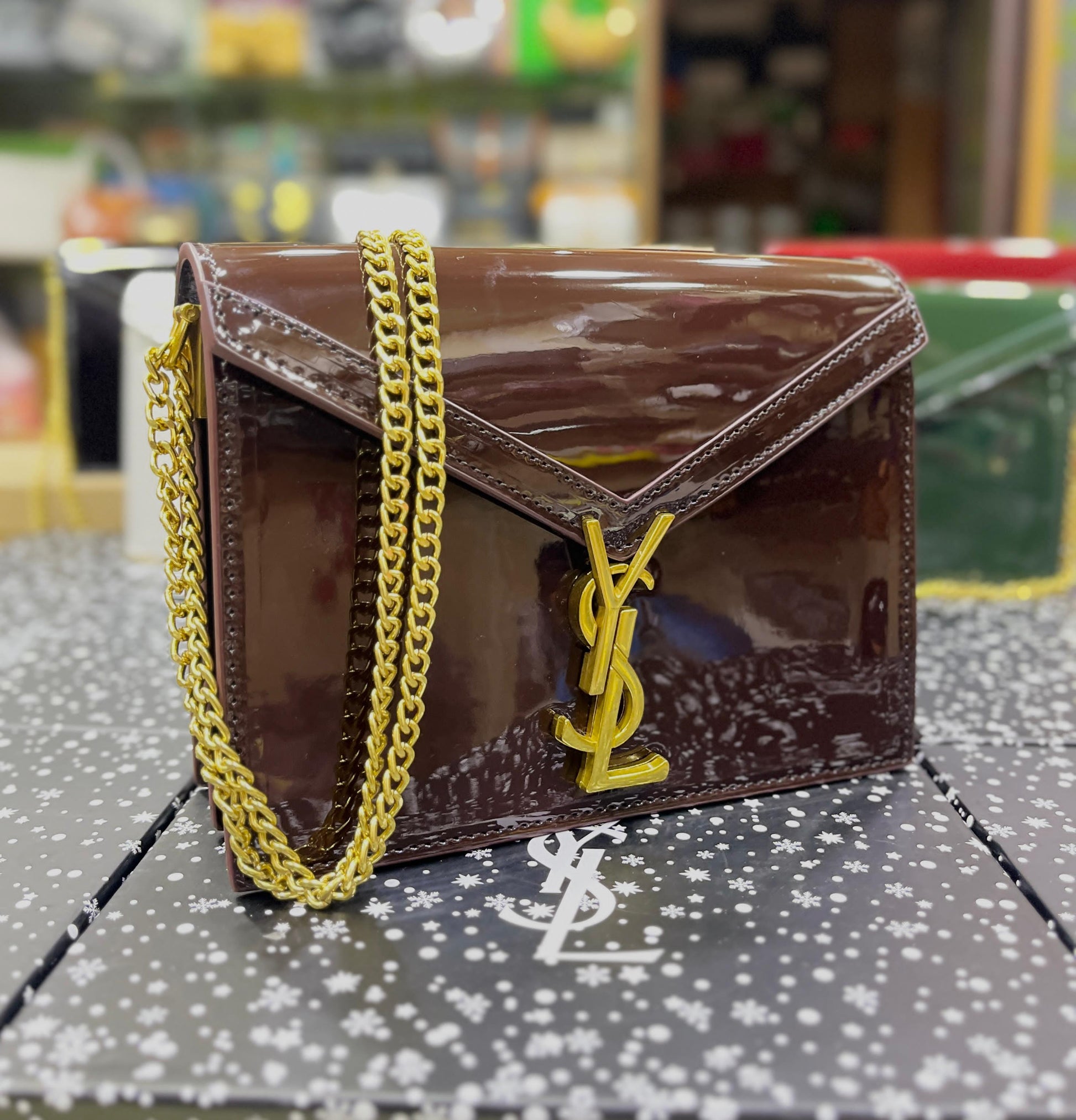 YSL Saint Laurent Cassandra Patent Leather Wallet on a Chain