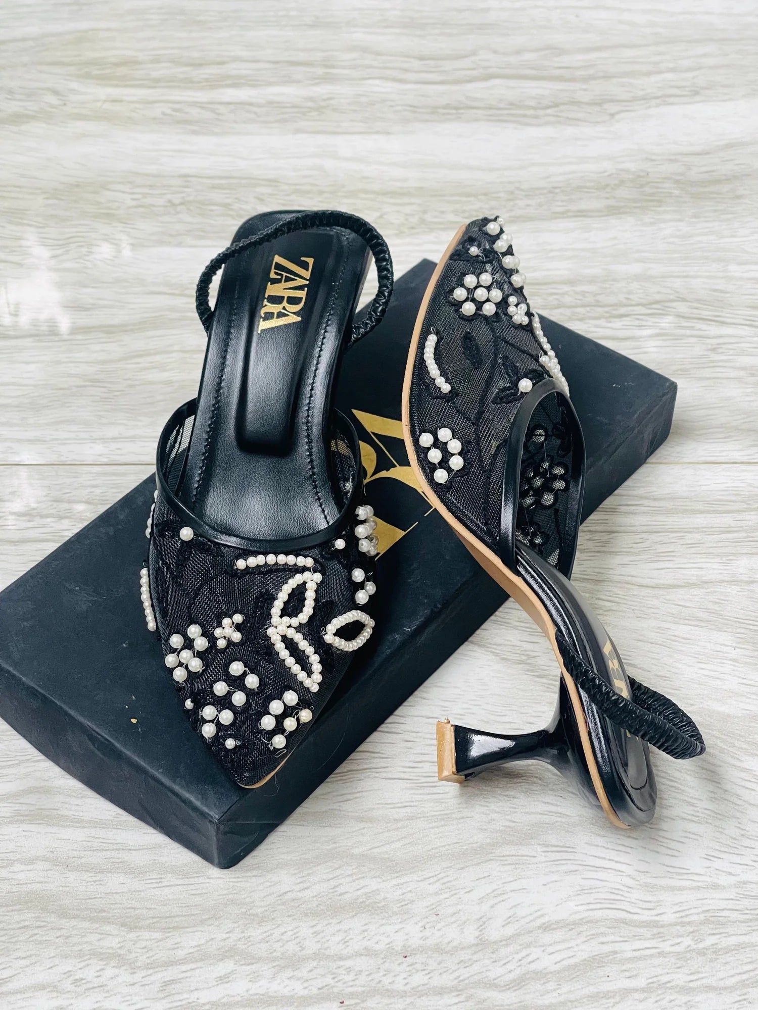 ZARA EMBROIDERED NET PUMPS