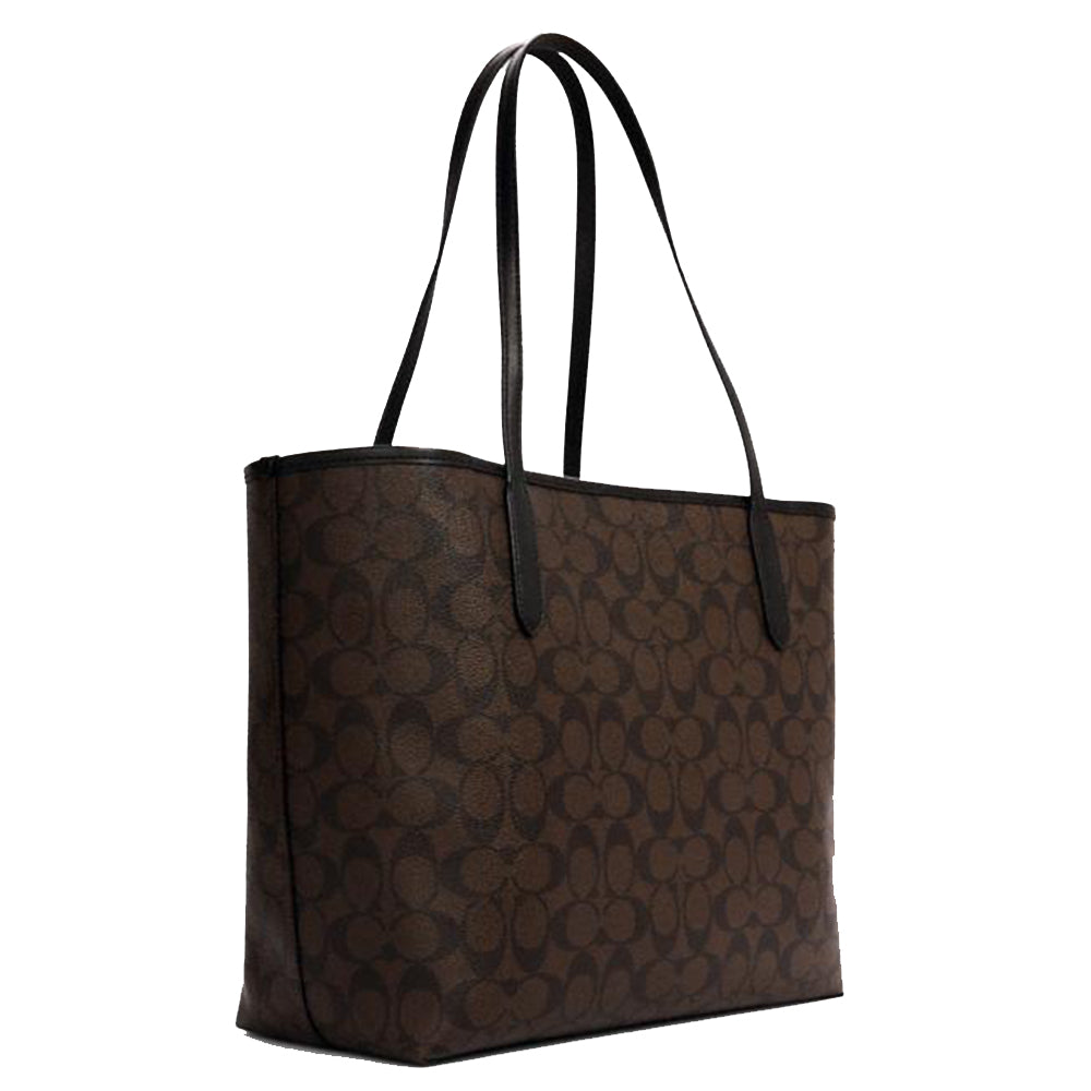 Coach City Tote in Coffee/Black Signature Canvas - 5696