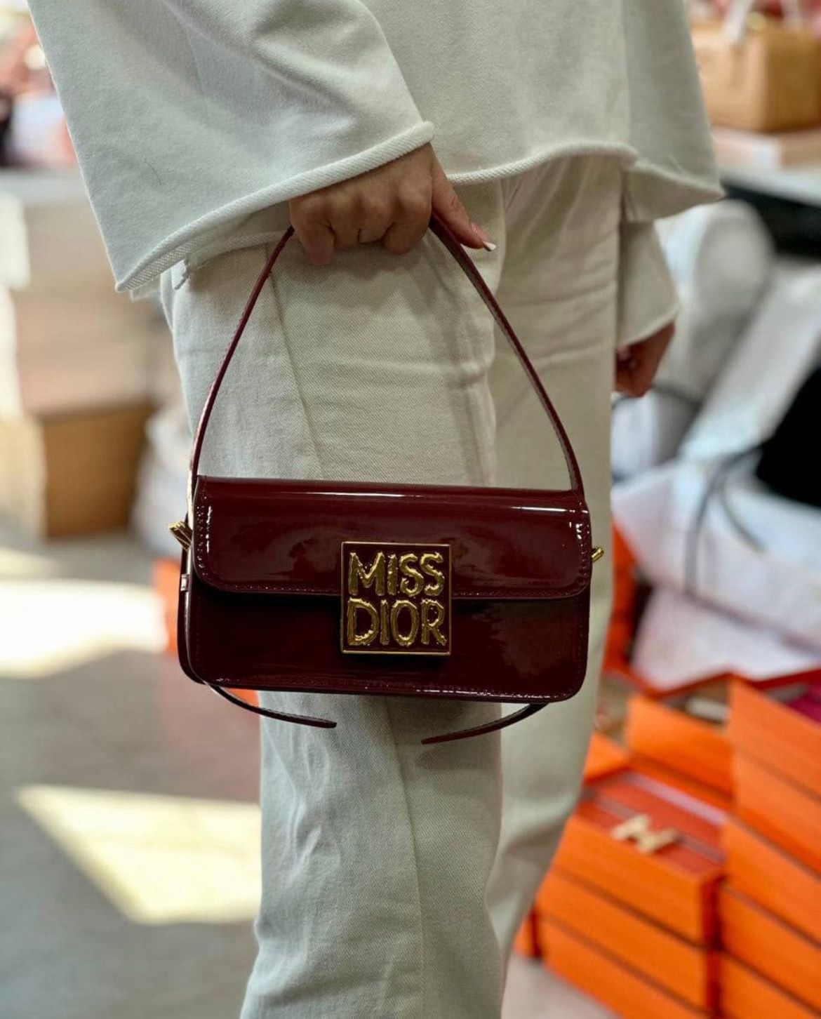 Miss Dior Patent Leather Calfskin Handbag Shoulder Bag with Golden Hardware