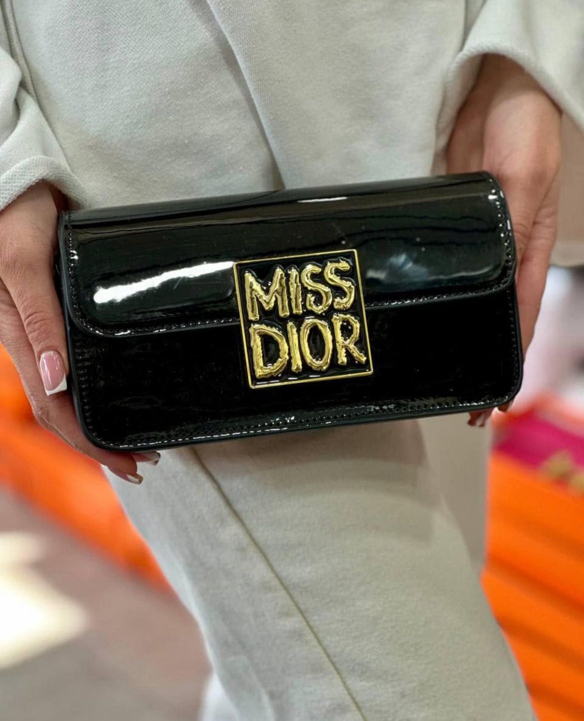 Miss Dior Patent Leather Calfskin Handbag Shoulder Bag with Golden Hardware