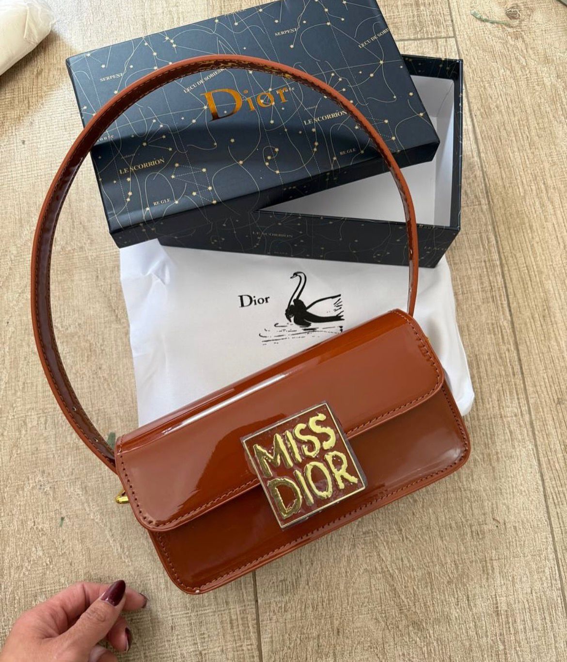 Miss Dior Patent Leather Calfskin Handbag Shoulder Bag with Golden Hardware