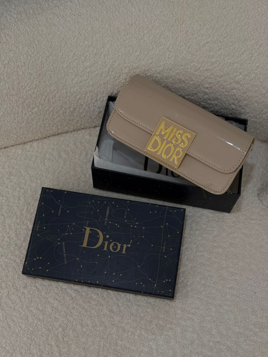 Miss Dior Patent Leather Calfskin Handbag Shoulder Bag with Golden Hardware