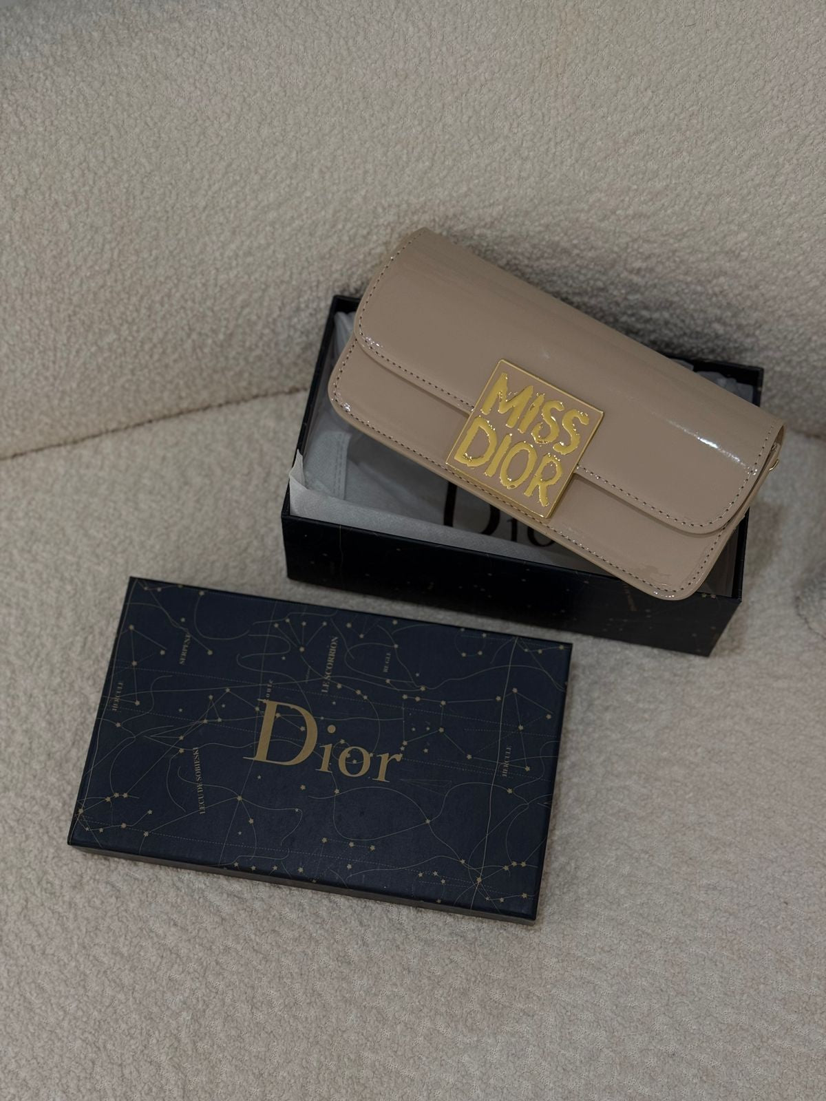 Miss Dior Patent Leather Calfskin Handbag Shoulder Bag with Golden Hardware