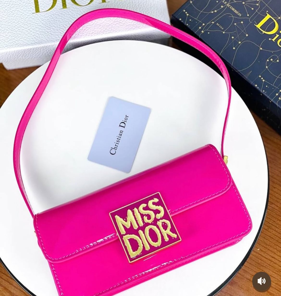 Miss Dior Patent Leather Calfskin Handbag Shoulder Bag with Golden Hardware