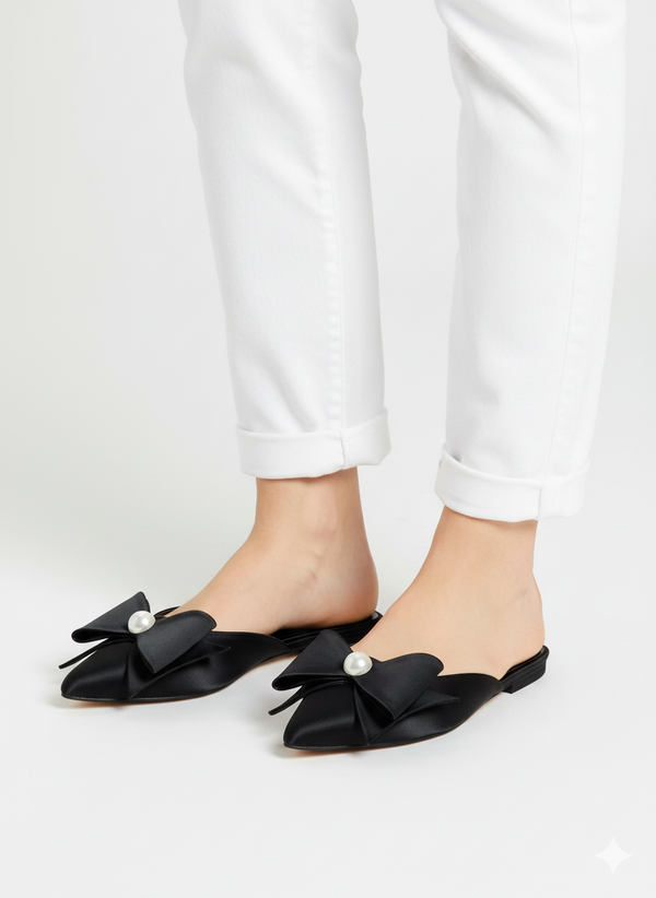 ZARA PEARL BOW FLATS
