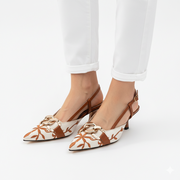 Z-A-R-A Floral Embroidered Chain Slingback