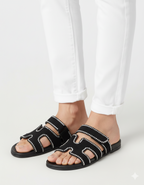 HERMES Sparkle Chypre Satin Stone Flats