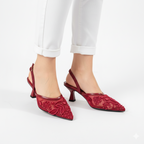 ZARA MESH FLORAL EMBROIDERED SLINGBACK HEEL