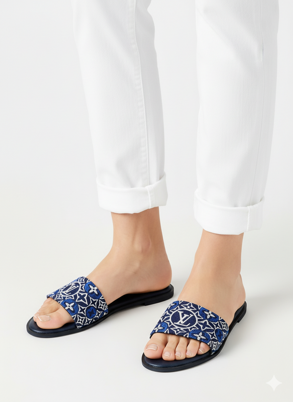 LV EMBROIDERY FLAT SLIPPERS
