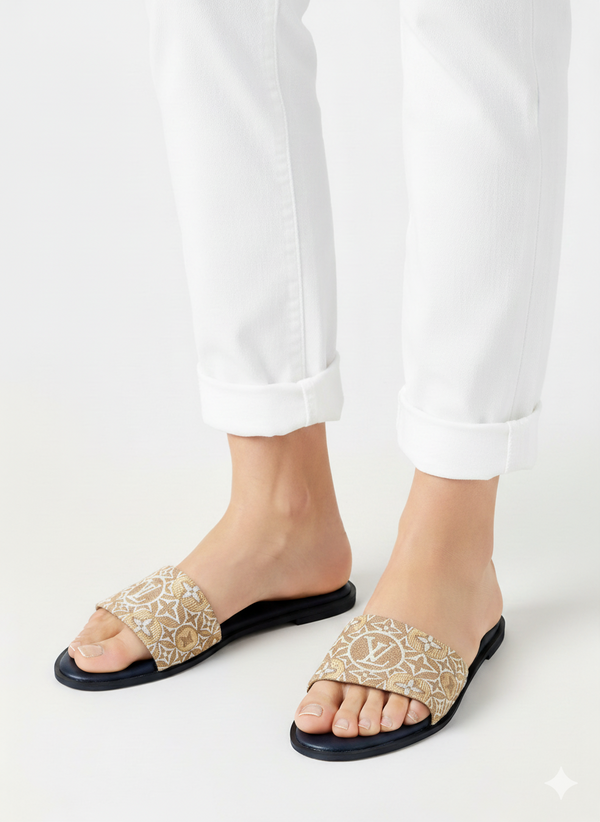 LV EMBROIDERY FLAT SLIPPERS