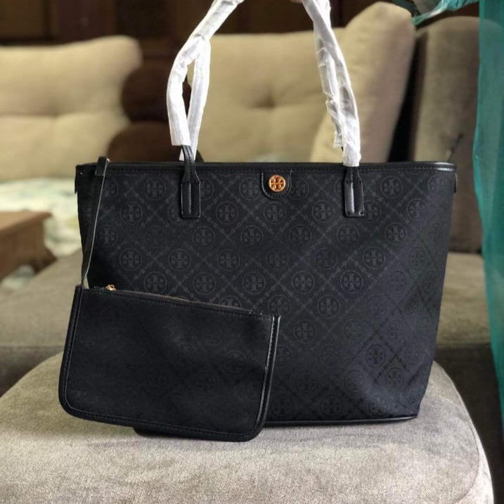 T Monogram Zip Tote Tory Navy - Stylish & Luxury Designer Tote Bag