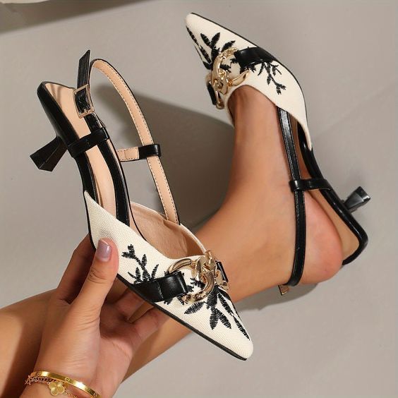 Z-A-R-A Floral Embroidered Chain Slingback