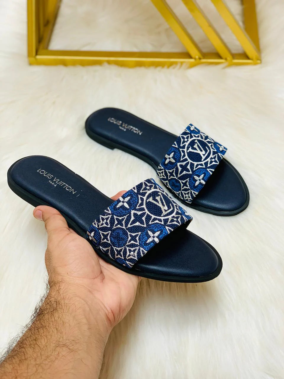 LV EMBROIDERY FLAT SLIPPERS