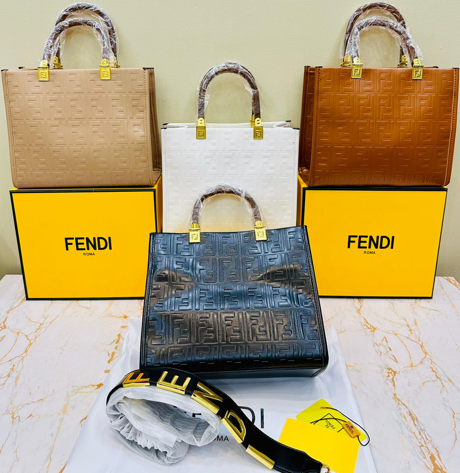 FENDI SUNSHINE SMALL PU LEATHER HANDBAG
