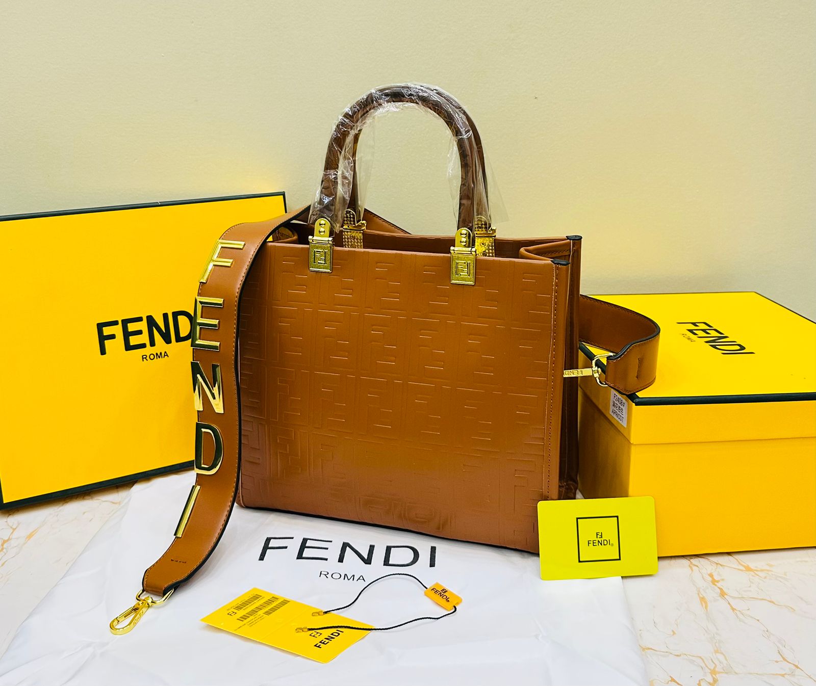 FENDI SUNSHINE SMALL PU LEATHER HANDBAG