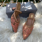 ZARA MESH FLORAL EMBROIDERED SLINGBACK HEEL