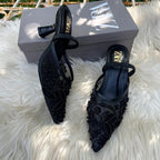 ZARA MESH FLORAL EMBROIDERED SLINGBACK HEEL