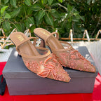 ZARA MESH FLORAL EMBROIDERED SLINGBACK HEEL