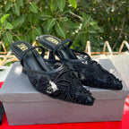 ZARA MESH FLORAL EMBROIDERED SLINGBACK HEEL