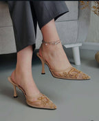 ZARA MESH FLORAL EMBROIDERED SLINGBACK HEEL