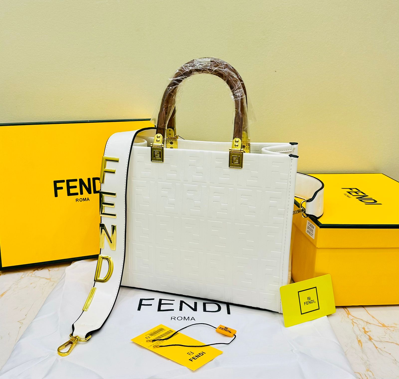 FENDI SUNSHINE SMALL PU LEATHER HANDBAG