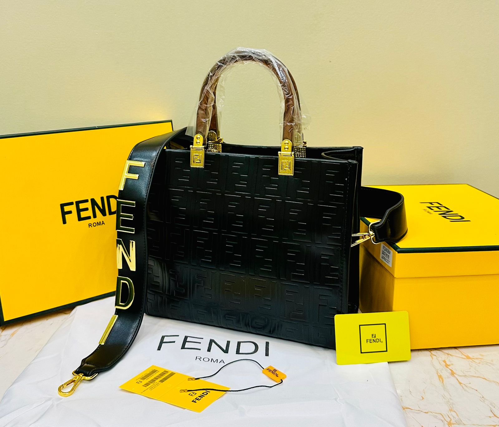 FENDI SUNSHINE SMALL PU LEATHER HANDBAG