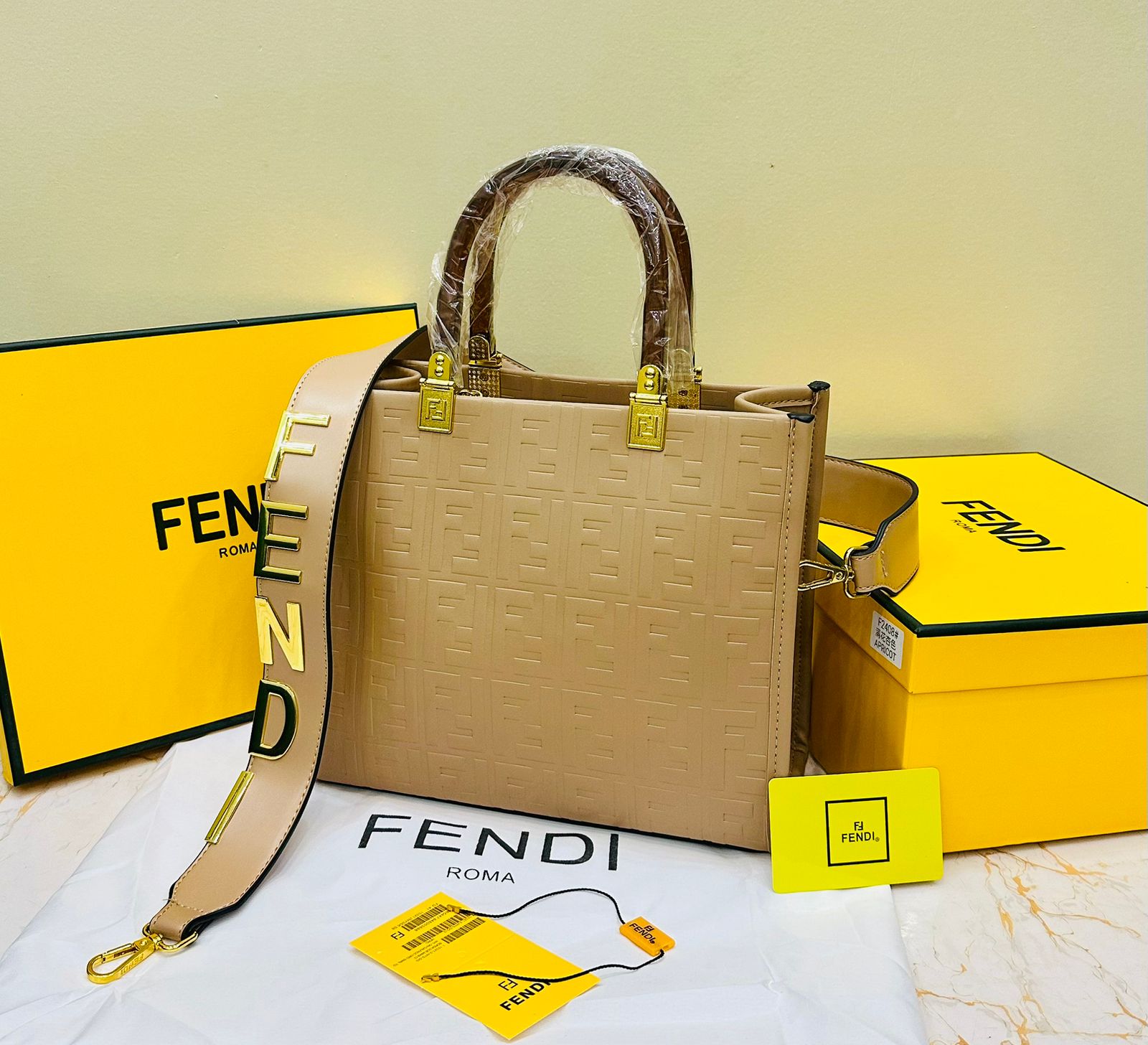 FENDI SUNSHINE SMALL PU LEATHER HANDBAG