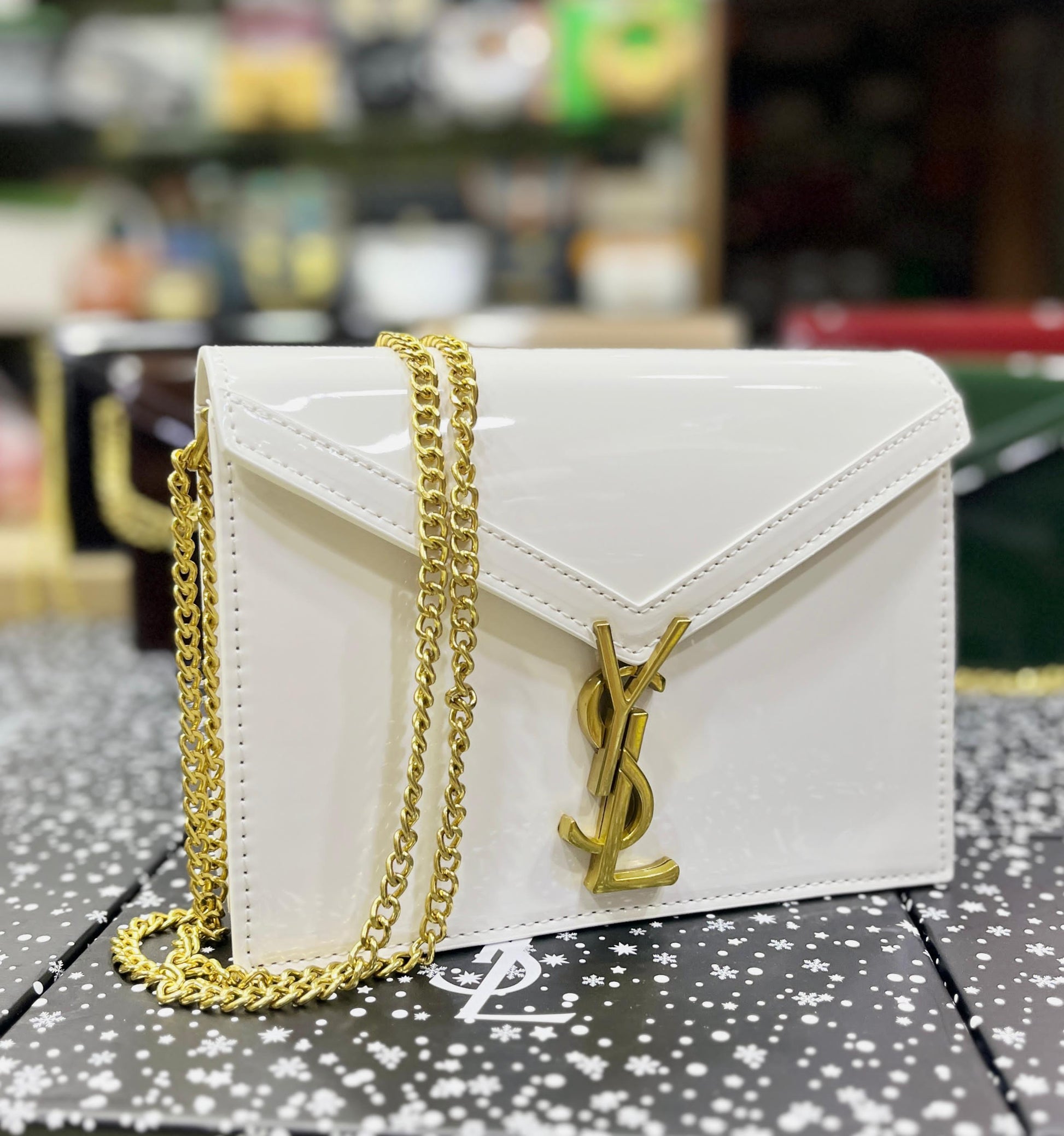 YSL Saint Laurent Cassandra Patent Leather Wallet on a Chain