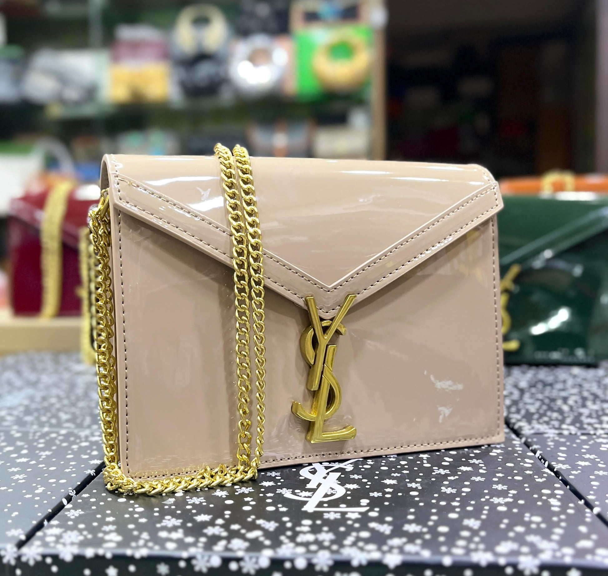 YSL Saint Laurent Cassandra Patent Leather Wallet on a Chain