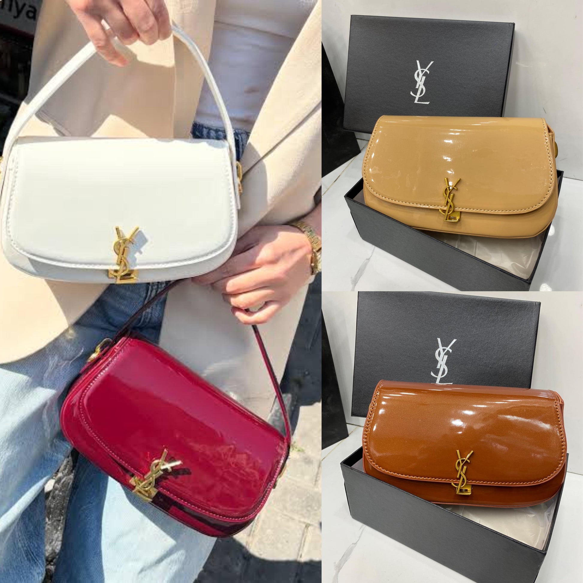 YSL  SAINT LAURENT ENVELOP BAG SHINE  MATERIAL GOLD