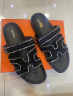 HERMES Sparkle Chypre Satin Stone Flats